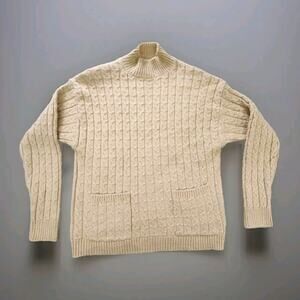 St. John's Bay Beige Mock Neck Cable Knit Sweater w/ Pockets Women's Size Medium